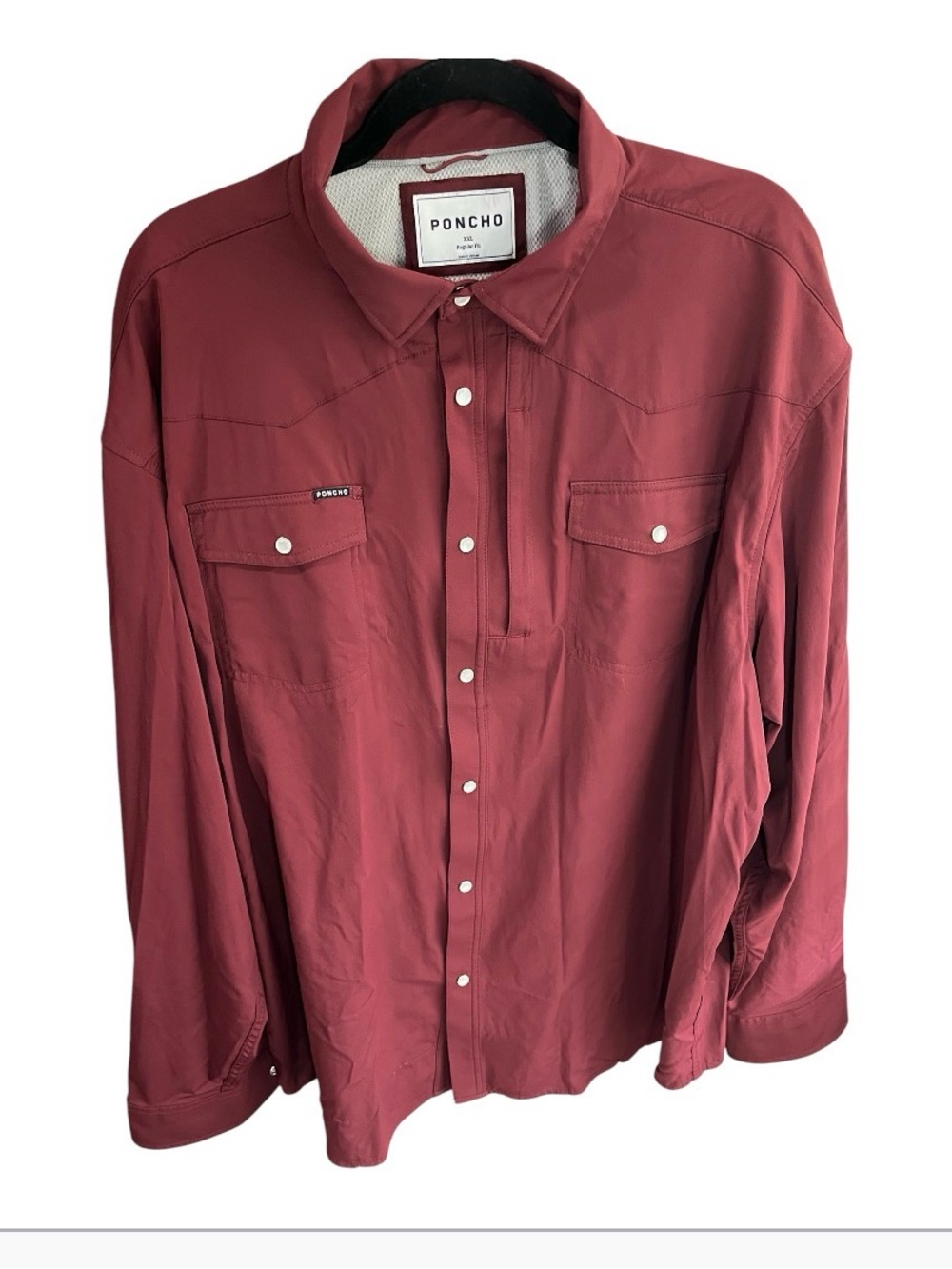 Poncho Outdoors The Bryan Maroon Western Style Pearl Snap Long Sleeve Shirt XXL